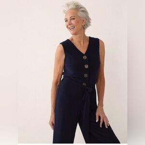 Nina Leonard Women's V-Neck Cropped Navy Sleeveless Jumpsuit Size 1X NWT